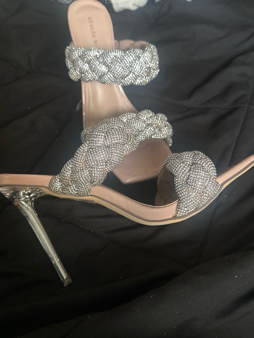 Azalea Wang Silver Braided Crystal Stiletto Heels